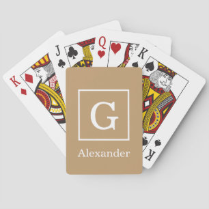 Camel Tan White Framed Initial Monogram Playing Cards