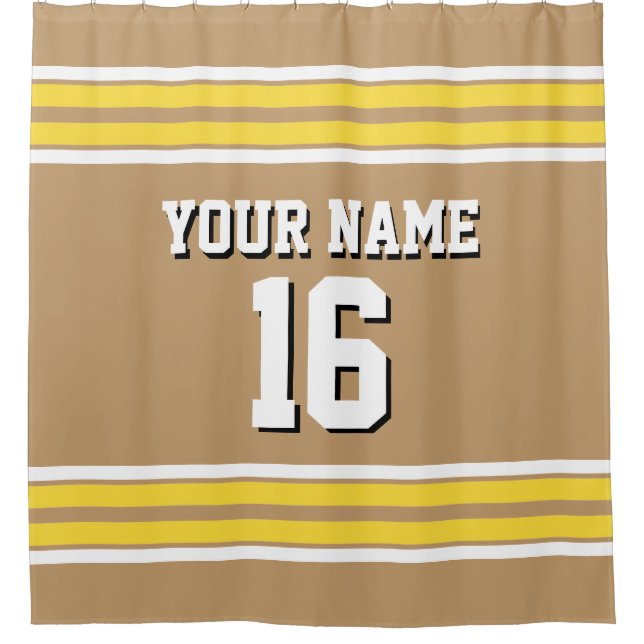 Camel Tan with Yellow White Stripes Sports Jersey Shower Curtain (Front)