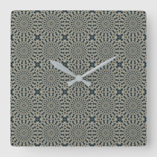 Camel Teal and Grey Circles Tile Pattern Square Wall Clock