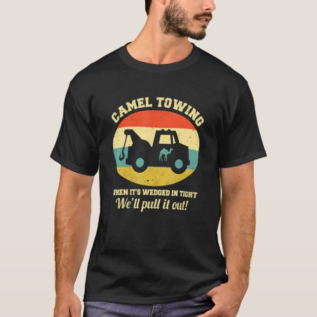 Camel Towing Retro Adult Humour Saying  Halloween T-Shirt (Front)