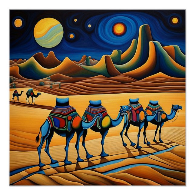 Camel train at night poster (Front)