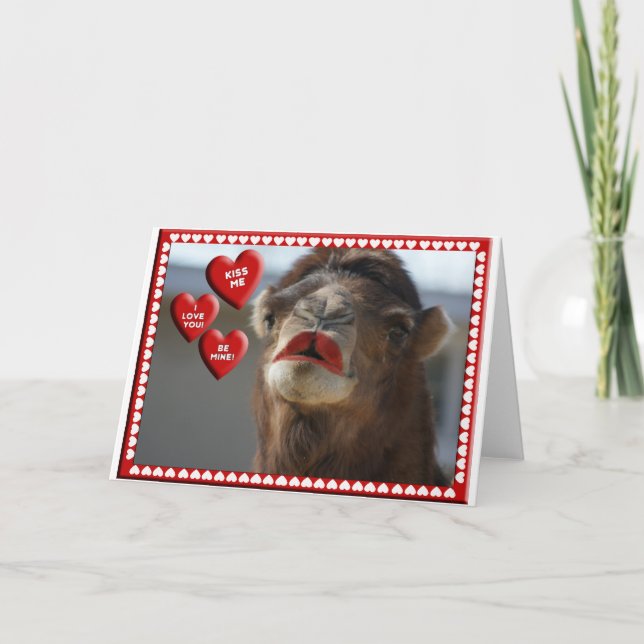 CAMEL VALENTINE - WEARING LIPSTICK - KISS ME! HOLIDAY CARD (Front)