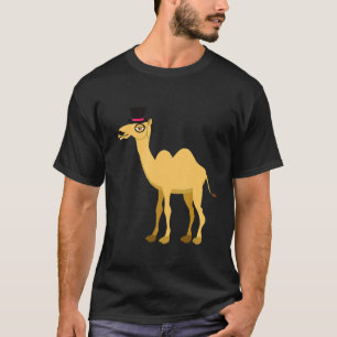 Camel With Curly Retro Moustache Hat And Monocle T-Shirt