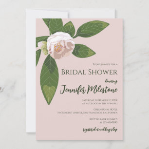 Camellia and Greenery Simple Elegant Bridal Shower Invitation