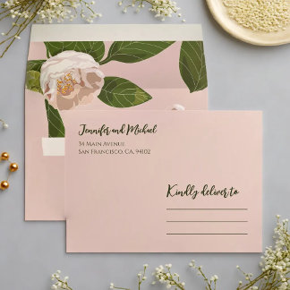 Camellia and Greenery Simple Elegant Wedding Envelope