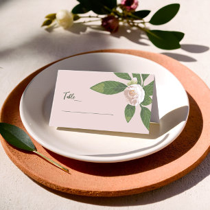 Camellia and Greenery Simple Elegant Wedding Place Card