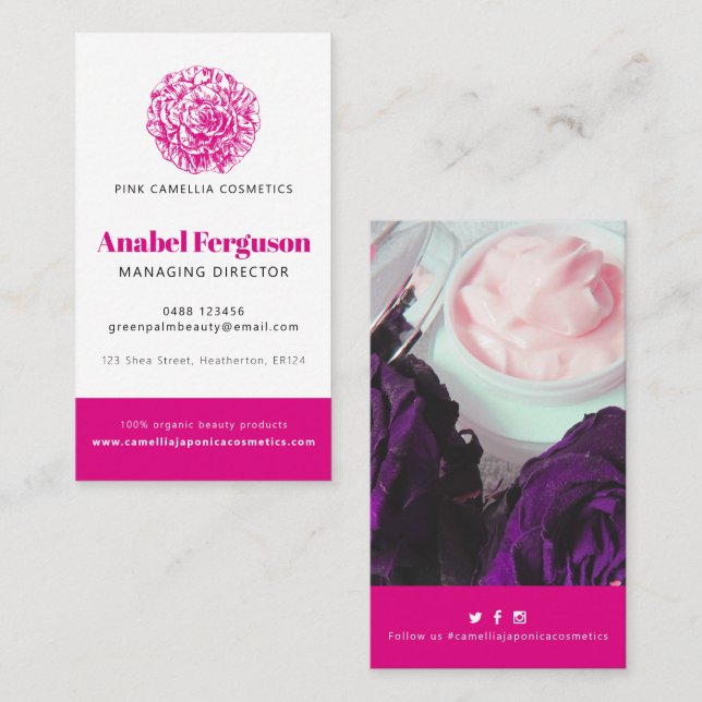 Camellia beauty health company photo custom business card (Front/Back)