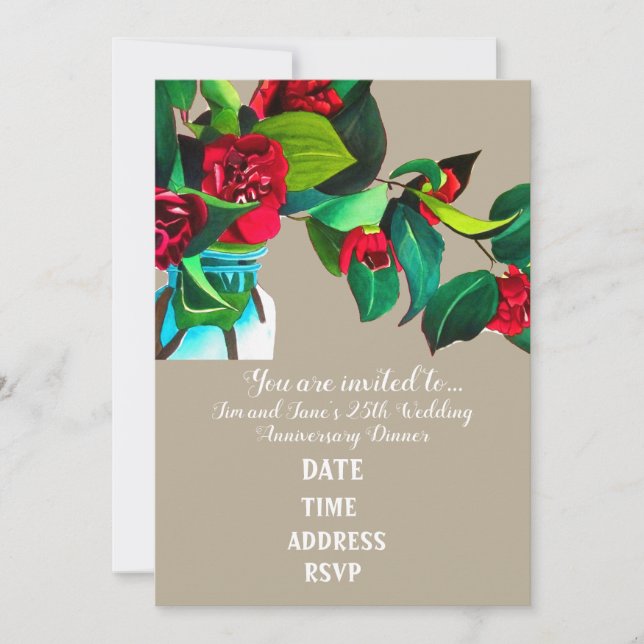Camellia flower art wedding anniversary party invitation (Front)