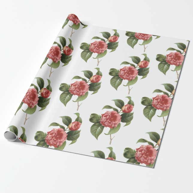 Camellia Flower Pattern Wrapping Paper (Unrolled)