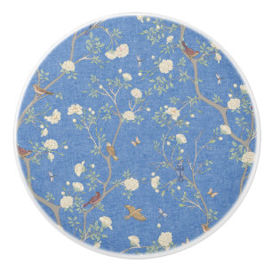 Camellia Garden Breeze Blue Chinoiserie  Ceramic Knob