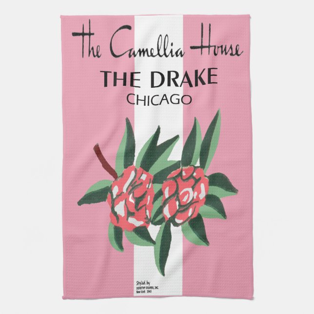 Camellia House, Drake Hotel, Chicago; 1940-1977 Tea Towel (Vertical)