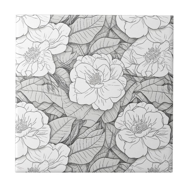 Camellia in Black and White Tile (Front)