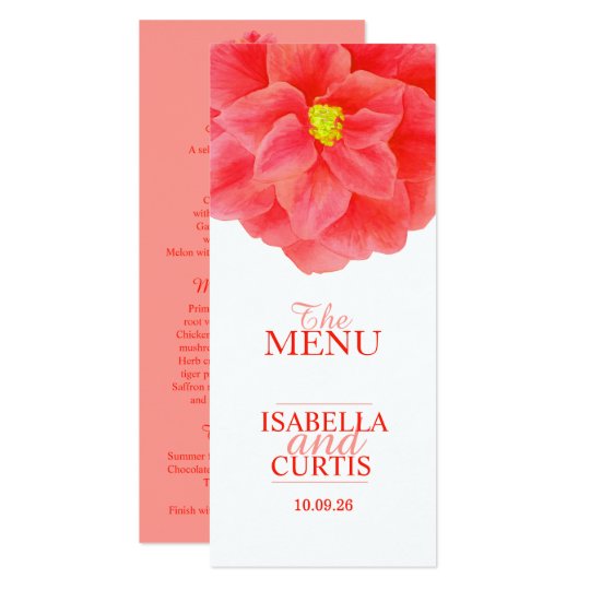 Camellia red wedding dinner menu card