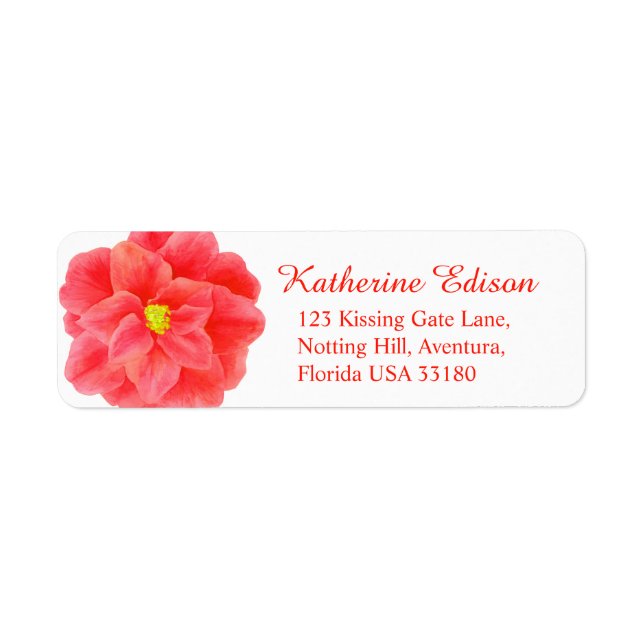 Camellia red wedding sticker reply labels (Front)