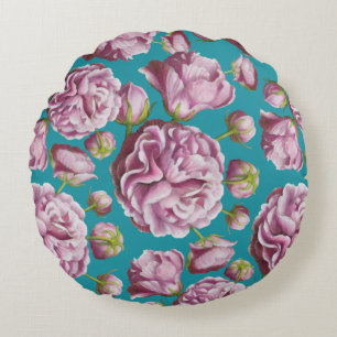 Camellia Rose Garden Flowers Round Pillow