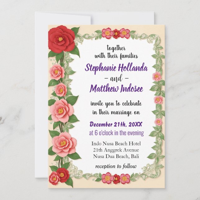 Camellia Unpretentious Elegance Essence of Love -  Invitation (Front)