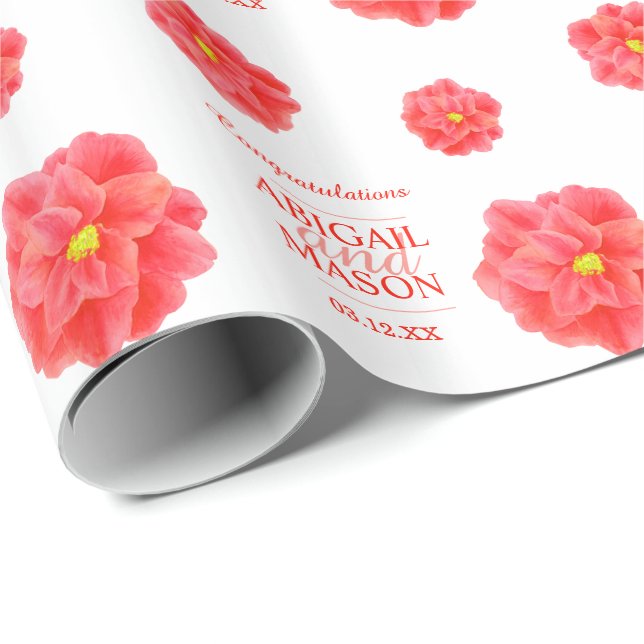 Camellia watercolor flower red white wedding wrap wrapping paper (Roll Corner)