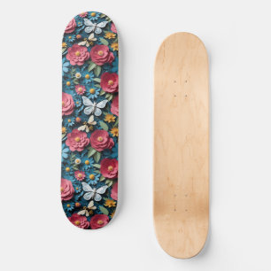 Camellias, Forget-Me-Nots, Butterflies And Bees Skateboard