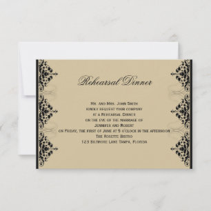 Camelot Gold with Black Scrolls Wedding Rehearsal Invitation