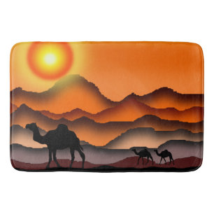 Camels At Sunset Desert Bath Mat