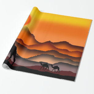 Camels At Sunset Desert Wrapping Paper