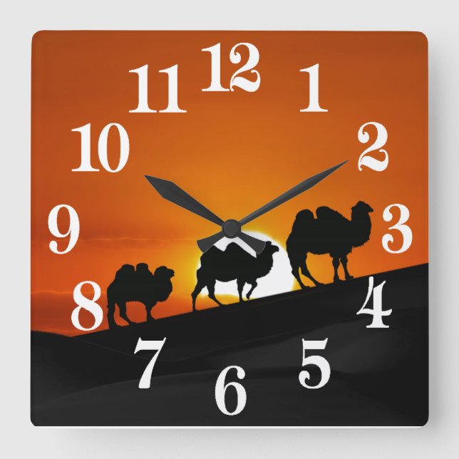 Camels at sunset square wall clock (Front)