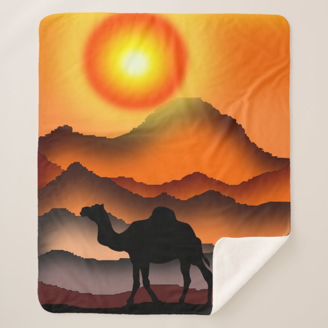 Camels - Beautiful Sunset - Drawing Sherpa Blanket (Front)