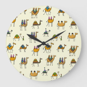 Camels Caravan Decorative Seamless Pattern Large Clock
