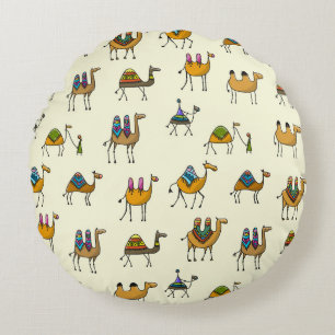 Camels Caravan Decorative Seamless Pattern Round Cushion