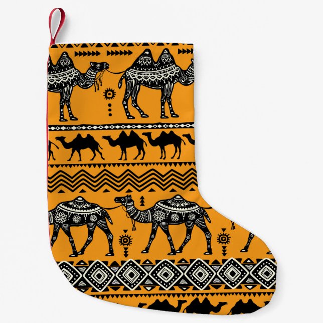 Camels Illustration Seamless Pattern Design. Small Christmas Stocking (Front)