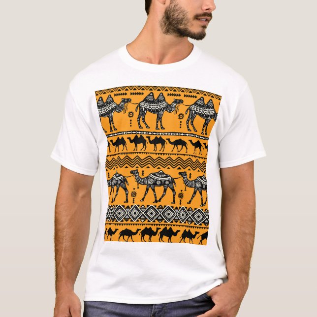 Camels Illustration Seamless Pattern Design. T-Shirt (Front)