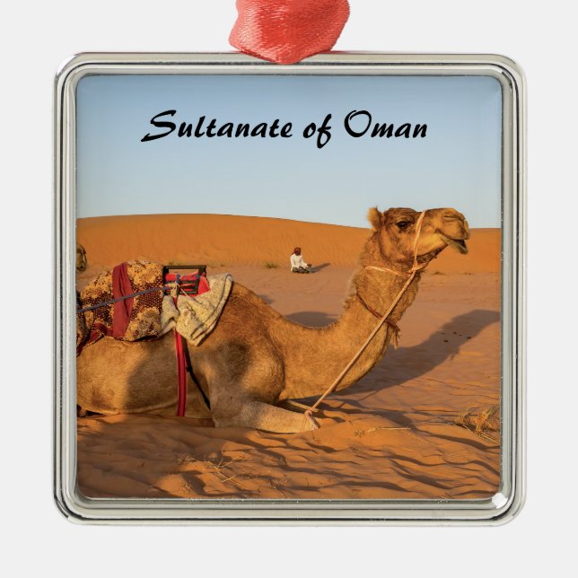 Camels in Oman desert Metal Tree Decoration (Front)