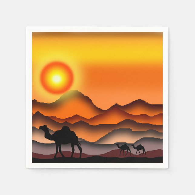 Camels in Sunset Desert Napkins (Front)