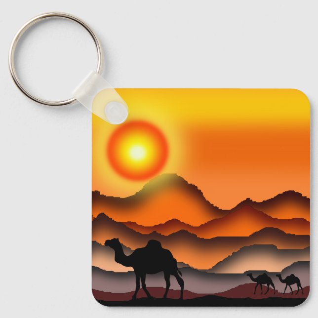 Camels Keychain Beautiful Desert Sunset (Front)