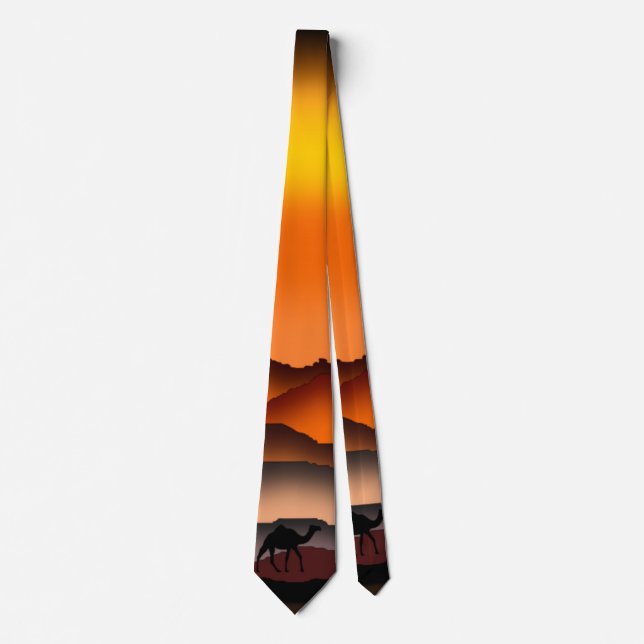 Camels Silhouette in Desert Sunset Neck Tie (Front)