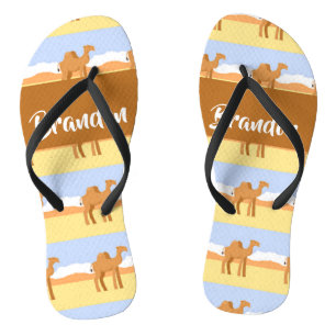 Camels standing in the desert pattern flip flops