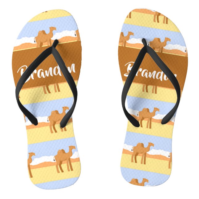 Camels standing in the desert pattern flip flops (Footbed)