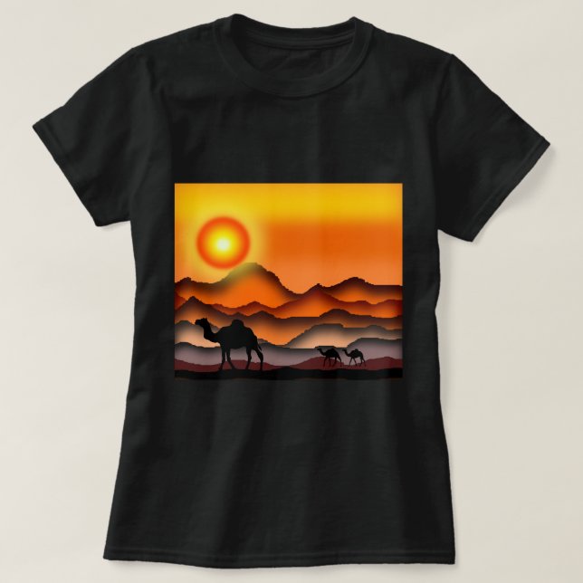 Camels T-Shirt Beautiful Desert Sunset (Design Front)