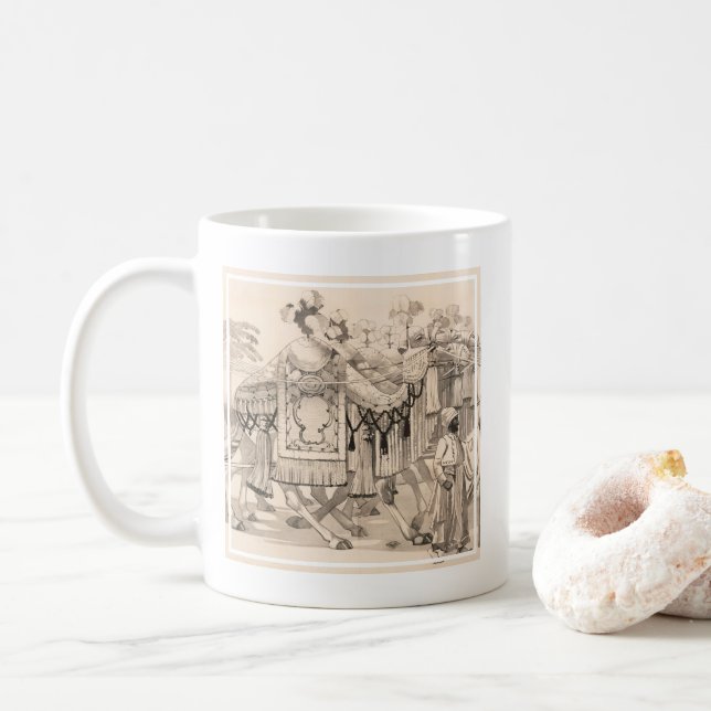 Camels Walking Dressed In Costume Coffee Mug (With Donut)