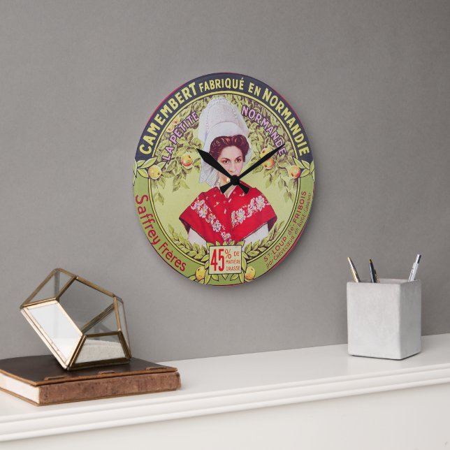Camembert Cheese, Vintage French Label. Large Clock (Office)