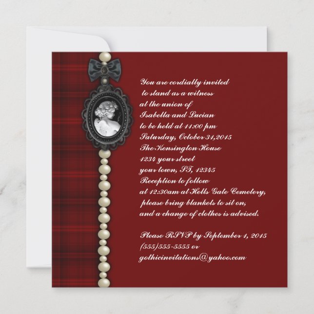 Cameo and Plaid Goth Wedding Suite Invitation (Front)