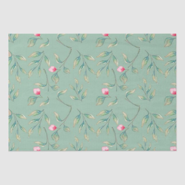 Cameo Green Floral Tissue Paper (Front)