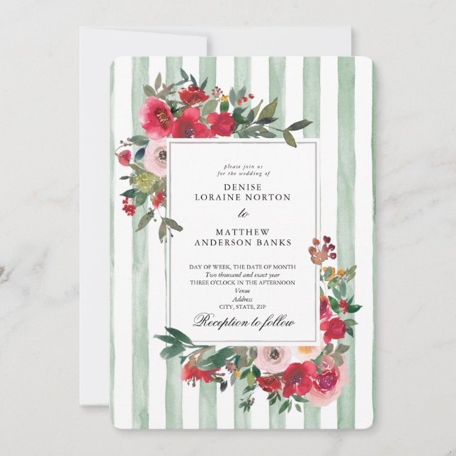  Cameo Green Wedding Invitation (Front)