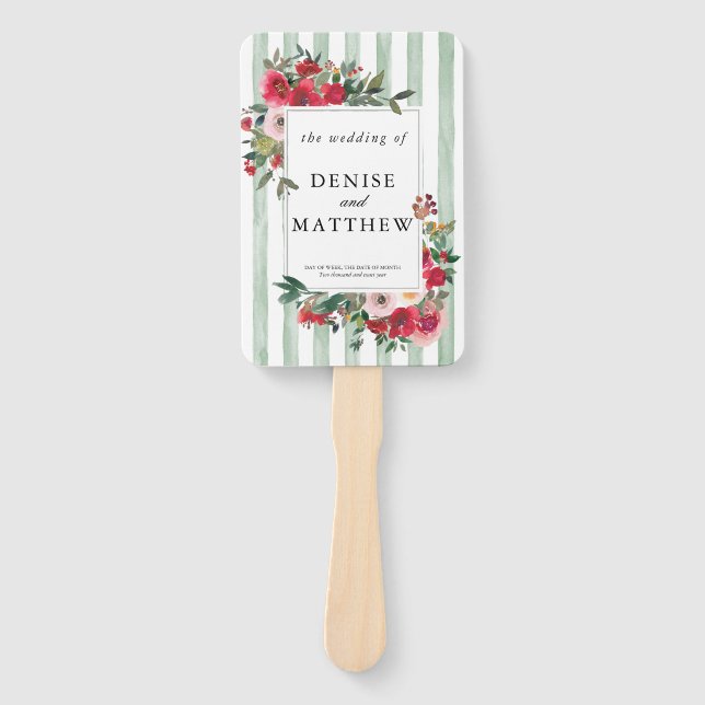 Cameo Green Wedding Invitation Hand Fan (Front)