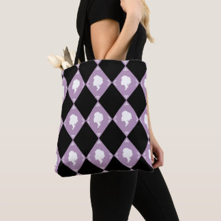 Cameo Harlequins, Lilac, White, Black Tote Bag