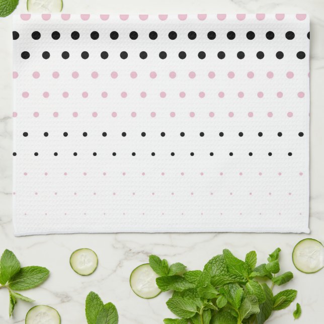 Cameo Pink and Black Polka Dot Tea Towel (Folded)