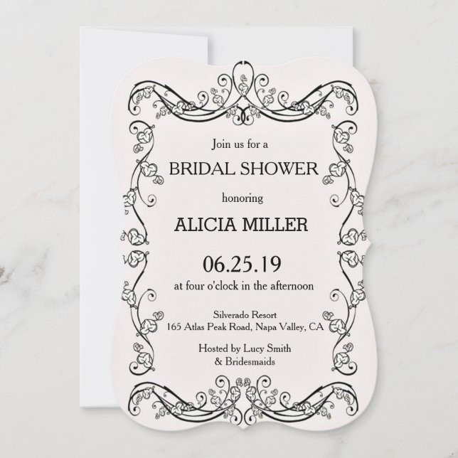Cameo Pink French Vines Frame Bridal Couple Shower Invitation (Front)