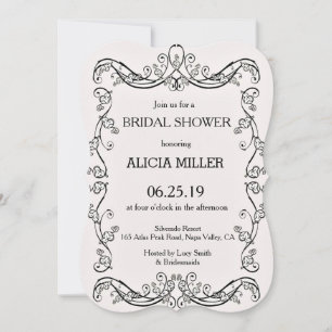 Cameo Pink French Vines Frame Bridal Couple Shower Invitation