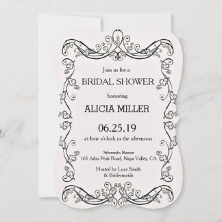 Cameo Pink French Vines Frame Bridal Couple Shower Invitation