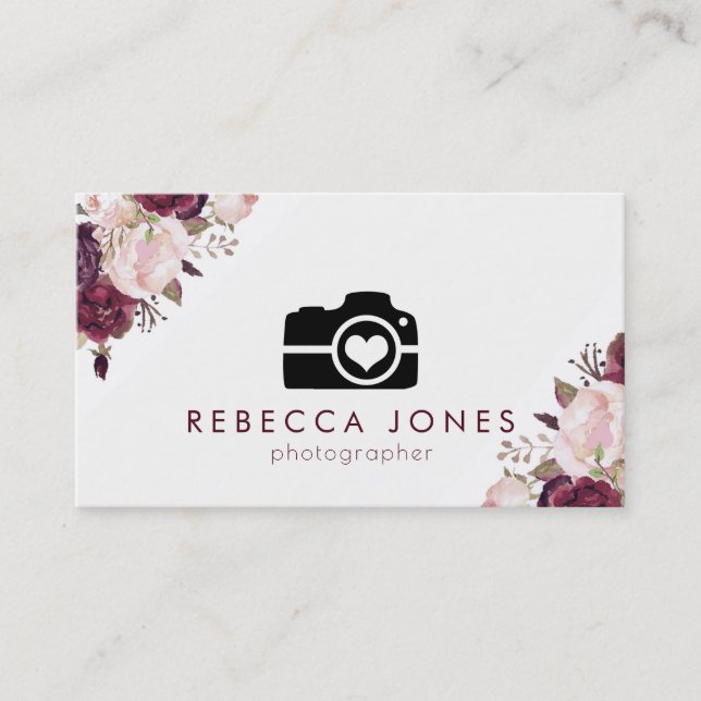 camera and watercolor flowers business card (Front)